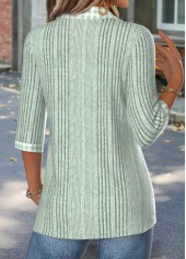 Gingham Print Sage Green 3/4 Sleeve T Shirt