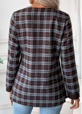 Plaid Tummy Coverage Dark Coffee Long Sleeve Blouse