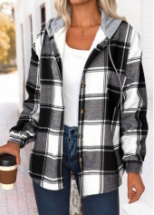 Plaid Tummy Coverage Black Long Sleeve Hooded Track Jacket