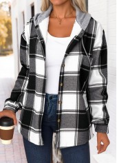 Plaid Tummy Coverage Black Long Sleeve Hooded Track Jacket