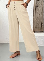 Light Camel Straight Leg Elastic Waist High Waisted Pants
