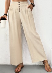 Light Camel Straight Leg Elastic Waist High Waisted Pants