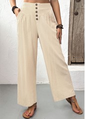 Light Camel Straight Leg Elastic Waist High Waisted Pants