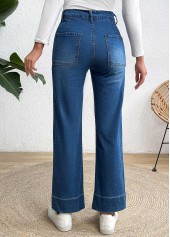 Pocket Denim Blue Wide Leg Button Fly Jeans