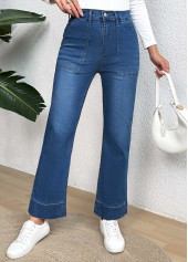 Pocket Denim Blue Wide Leg Button Fly Jeans