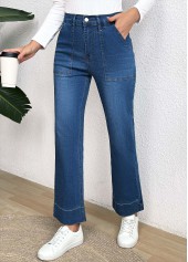 Pocket Denim Blue Wide Leg Button Fly Jeans