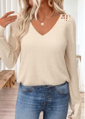 Tummy Coverage Beige Long Sleeve V Neck T Shirt