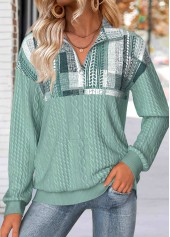 Geometric Print Tummy Coverage Sage Green Long Sleeve Sweatshirt