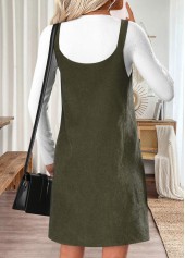 Tummy Coverage Olive Green Short Strappy Tank Dress