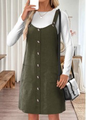 Tummy Coverage Olive Green Short Strappy Tank Dress