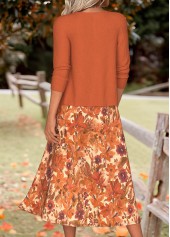 Random Floral Print Tummy Coverage Orange Dress and Cardigan