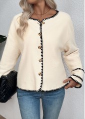 Tummy Coverage Beige Long Sleeve Round Neck Coat