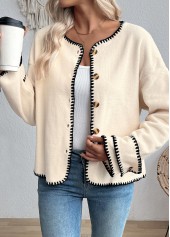 Tummy Coverage Beige Long Sleeve Round Neck Coat