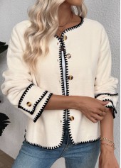 Tummy Coverage Beige Long Sleeve Round Neck Coat