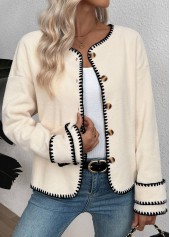 Tummy Coverage Beige Long Sleeve Round Neck Coat