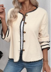 Tummy Coverage Beige Long Sleeve Round Neck Coat