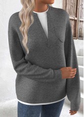 Fake 2in1 Grey Long Sleeve Round Neck Sweatshirt