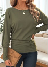 Tummy Coverage Olive Green Long Sleeve T Shirt