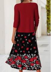 Floral Print Tummy Coverage Red Dress and Cardigan