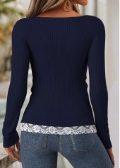 Tummy Coverage Navy Long Sleeve Scoop Neck T Shirt