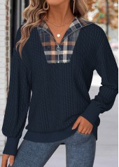 Plaid Tummy Coverage Navy Long Sleeve Sweatshirt