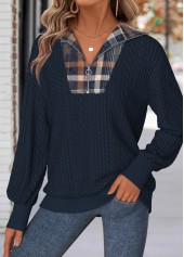 Plaid Tummy Coverage Navy Long Sleeve Sweatshirt