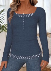 Polka Dot Tummy Coverage Navy Long Sleeve T Shirt