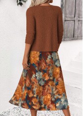 Random Floral Print Tummy Coverage Dress and Cardigan