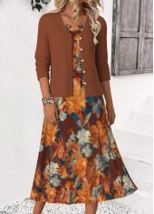 Random Floral Print Tummy Coverage Dress and Cardigan