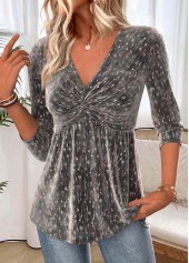 Twist Dark Grey Long Sleeve V Neck T Shirt