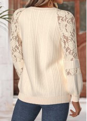 Tummy Coverage Beige Long Sleeve Round Neck Sweatshirt