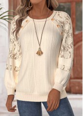 Tummy Coverage Beige Long Sleeve Round Neck Sweatshirt