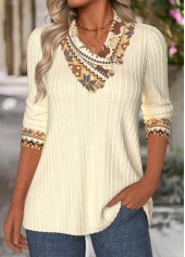 Fair Isle Print Tummy Coverage Beige Long Sleeve Sweatshirt