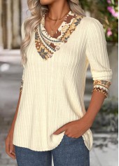 Fair Isle Print Tummy Coverage Beige Long Sleeve Sweatshirt
