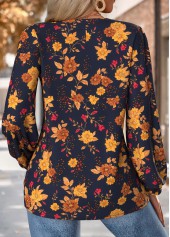 Floral Print Tummy Coverage Multi Color Long Sleeve Blouse