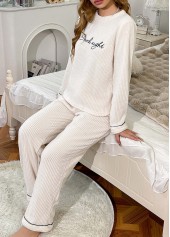 Letter Print White Round Neck Lounge Top and Pants