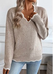 Tummy Coverage Light Camel Long Sleeve V Neck Sweater