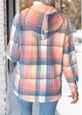 Plaid Tummy Coverage Pink Long Sleeve Hooded Coat