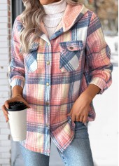 Plaid Tummy Coverage Pink Long Sleeve Hooded Coat