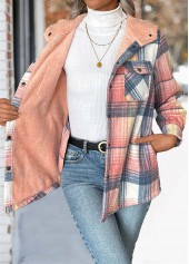 Plaid Tummy Coverage Pink Long Sleeve Hooded Coat