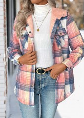 Plaid Tummy Coverage Pink Long Sleeve Hooded Coat