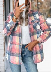 Plaid Tummy Coverage Pink Long Sleeve Hooded Coat