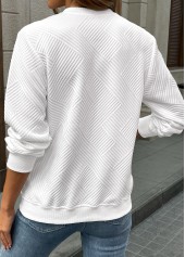 Zipper White Long Sleeve Round Neck Sweatshirt