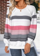 Striped Tummy Coverage Raw White Long Sleeve Sweatshirt