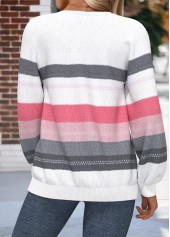 Striped Tummy Coverage Raw White Long Sleeve Sweatshirt