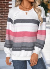 Striped Tummy Coverage Raw White Long Sleeve Sweatshirt