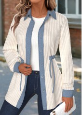 Tummy Coverage Beige Long Sleeve Shirt Collar Coat