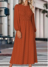Tummy Coverage Terracotta Long Sleeve Round Neck Dress