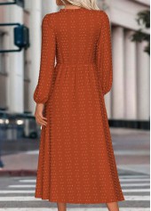 Tummy Coverage Terracotta Long Sleeve Round Neck Dress