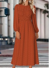 Tummy Coverage Terracotta Long Sleeve Round Neck Dress
